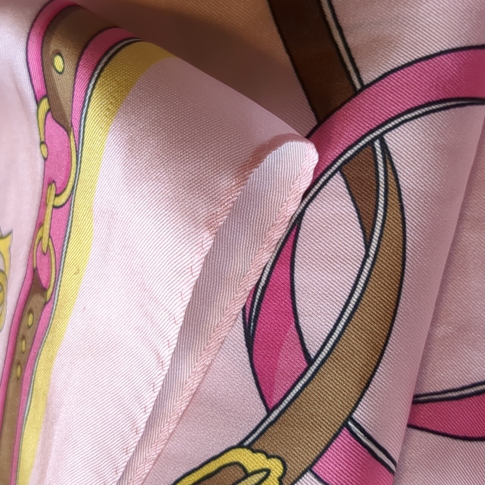 Vintage Mod Pink Equestrian Scarf Mid Century 51" Square Old Money Horse Theme - Picture 6 of 11
